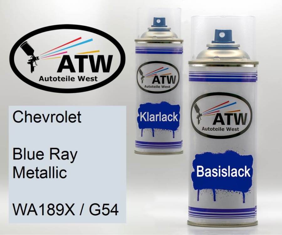 Chevrolet, Blue Ray Metallic, WA189X / G54: 400ml Sprühdose + 400ml Klarlack - Set, von ATW Autoteile West.